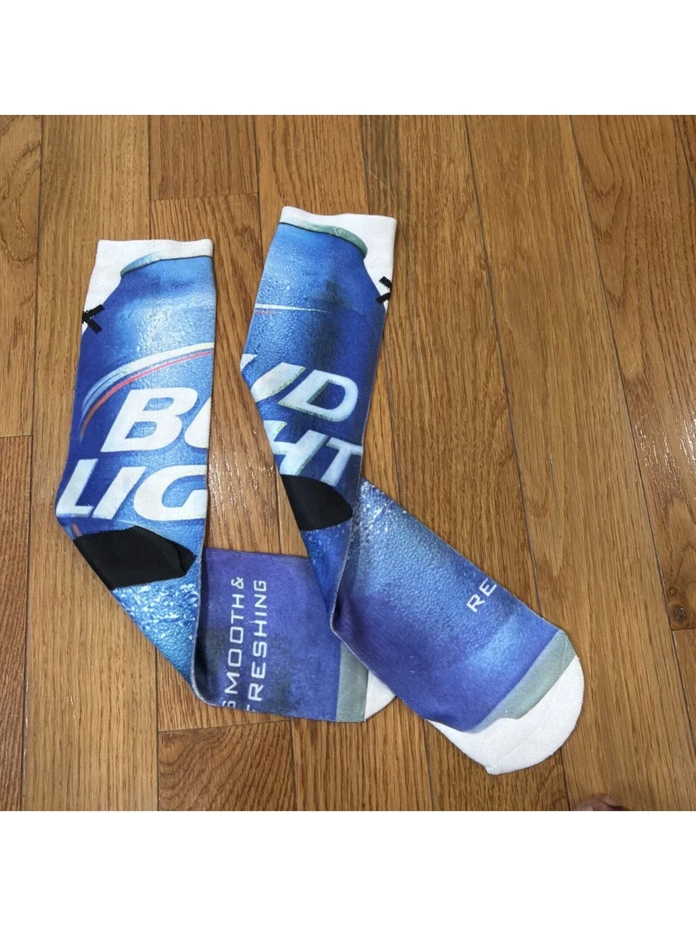 Bud Light Beer Graphic Crew Socks Blue Novelty Men’s Women’s Unisex Pair